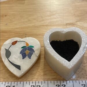 Heart-Shaped Soap Stone Trinket Box with Floral Inlay
